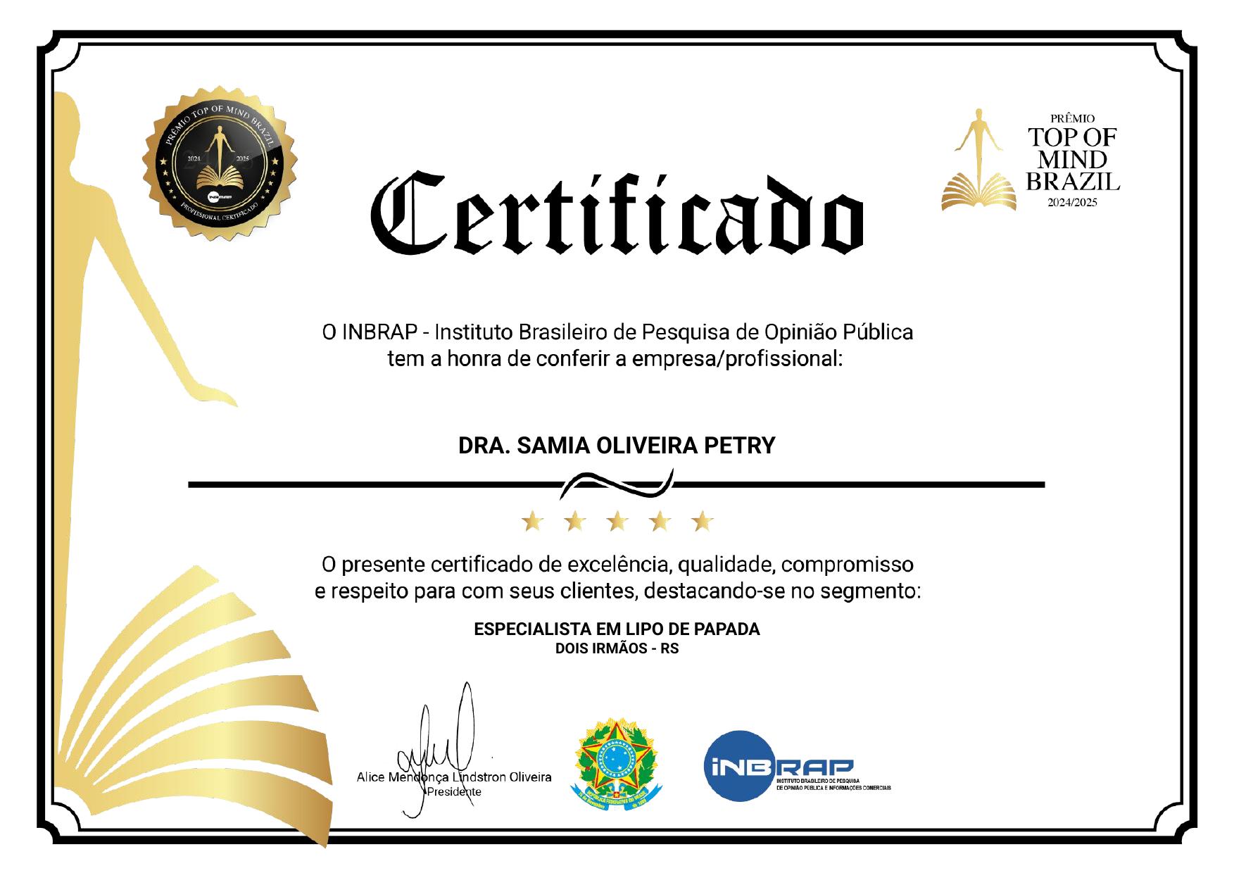 Certificado — Prêmio Top of Mind Brazil